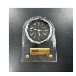 Quartz Desk Clock 5.5in Black Gold Acrylic Arch Roman Numeral Vintage